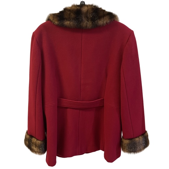 Vintage MDP - Red Wool Coat Faux Fur Zip Collared Lined Waist Length - Sz Large - Picture 3 of 13